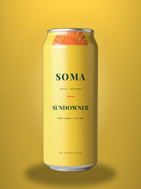 SOMA Lager can on a golden studio backdrop